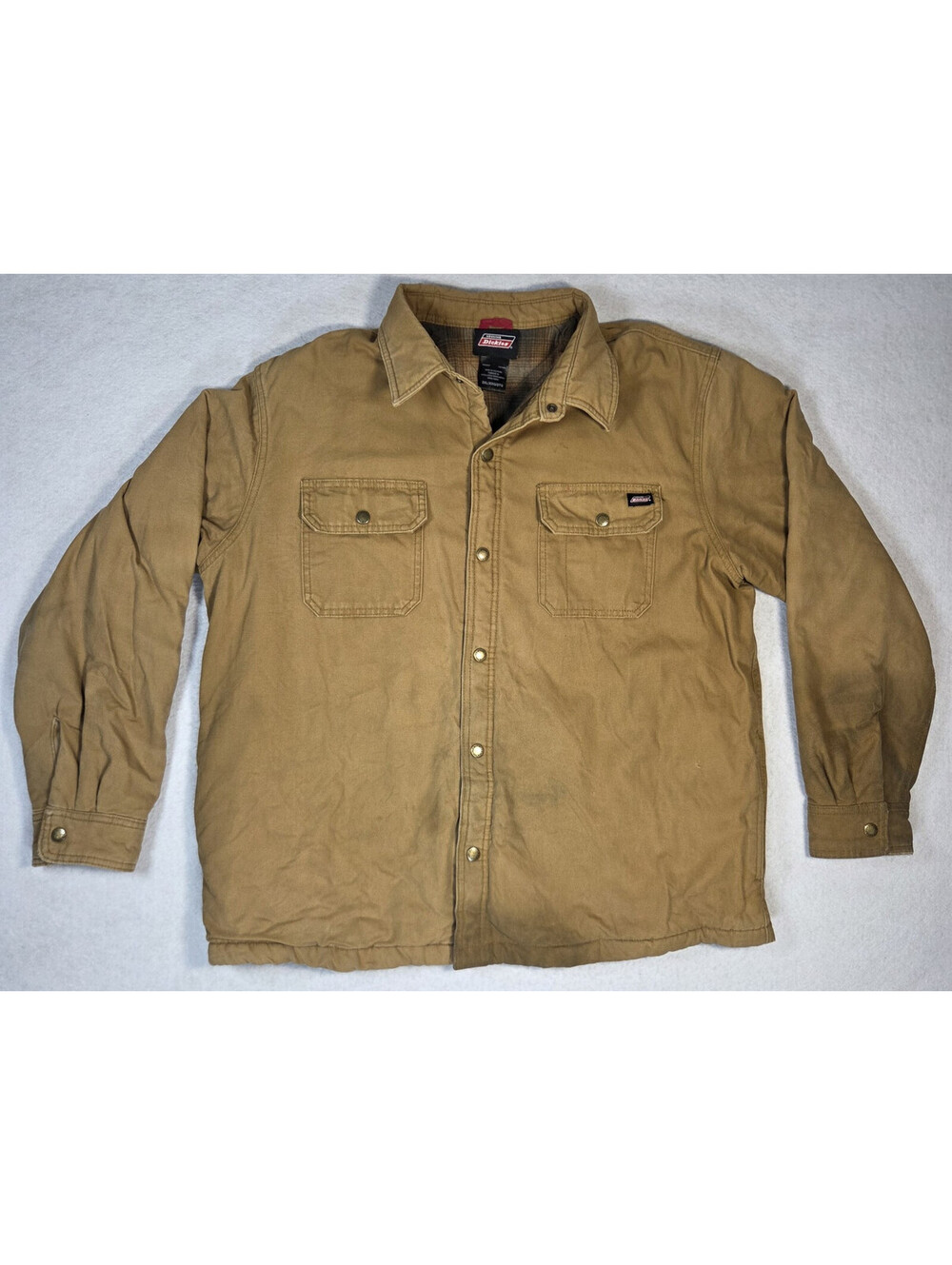 Dickies Work Jacket Mens Tan Brown Button Down Quilted Lined Size 2XL Winter